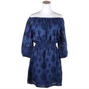 Michael Stars Navy Alessandra Off-Shoulder Eyelet Mini Dress w/ Pockets Size M